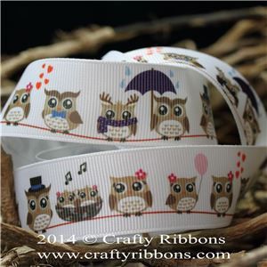 Spring Owl Ribbon - Owls Brown